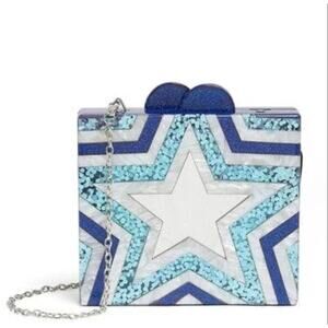 Bari Lynn Acrylic Glitter Mirrored Star Box Purse Removable Chain Strap